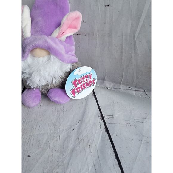 Bunny Ears Fuzzy Friends Blue Gnome 7" Plush Purple Hat Easter Bunny Gnome New - Picture 2 of 4